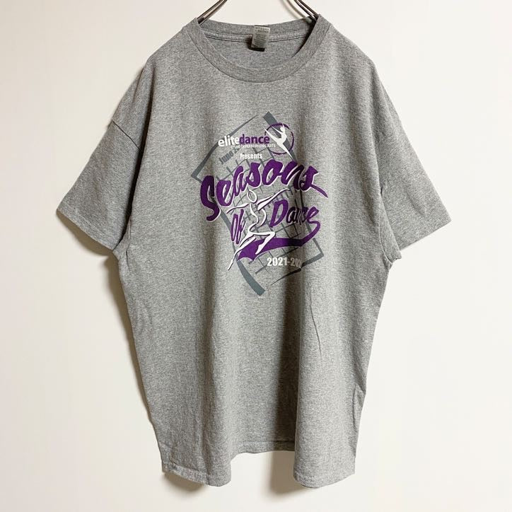 古着 used　GILDAN ギルダン　半袖プリントTシャツ　ダンス　クルーネック　グレー　灰色　ビックシルエット　XLサイズ