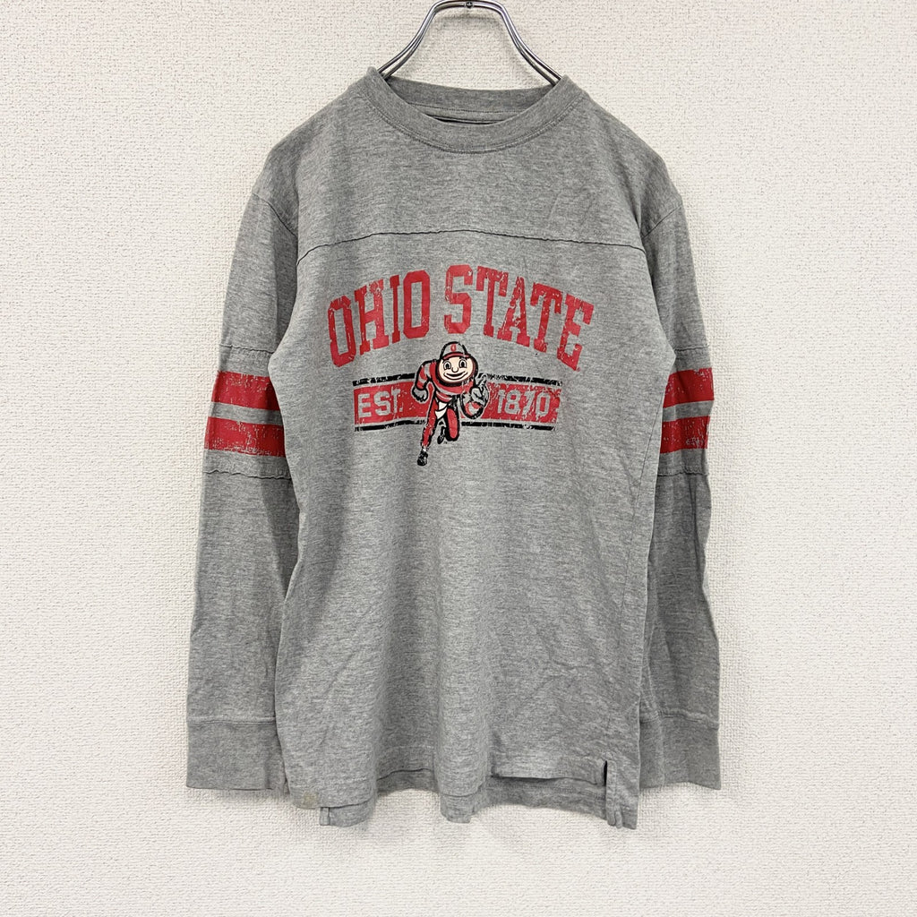 NCAA　長袖プリントTシャツ　オハイオ州立大学　アーチプリント　灰色　グレー　Sサイズ　古着