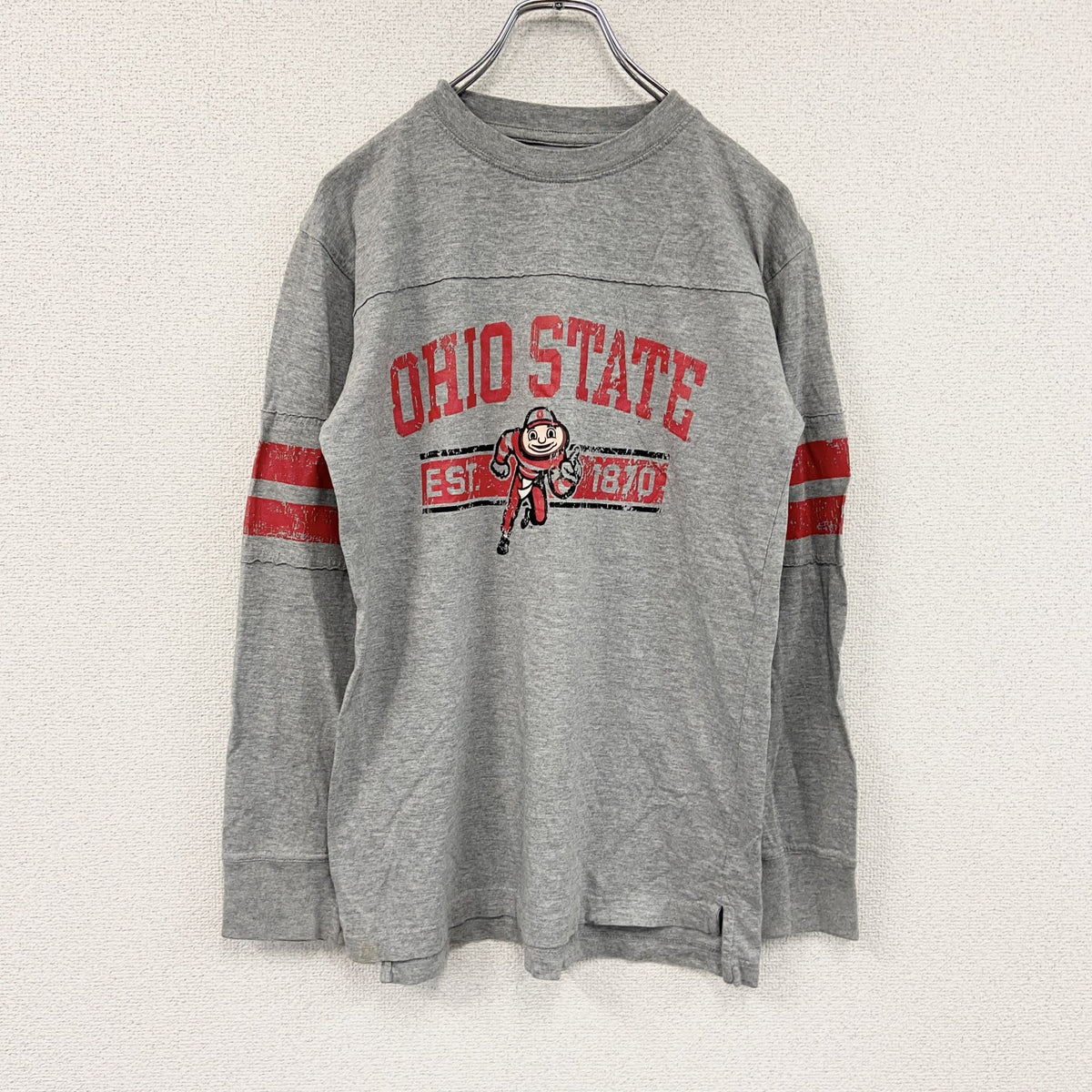 NCAA　長袖プリントTシャツ　オハイオ州立大学　アーチプリント　灰色　グレー　Sサイズ　古着