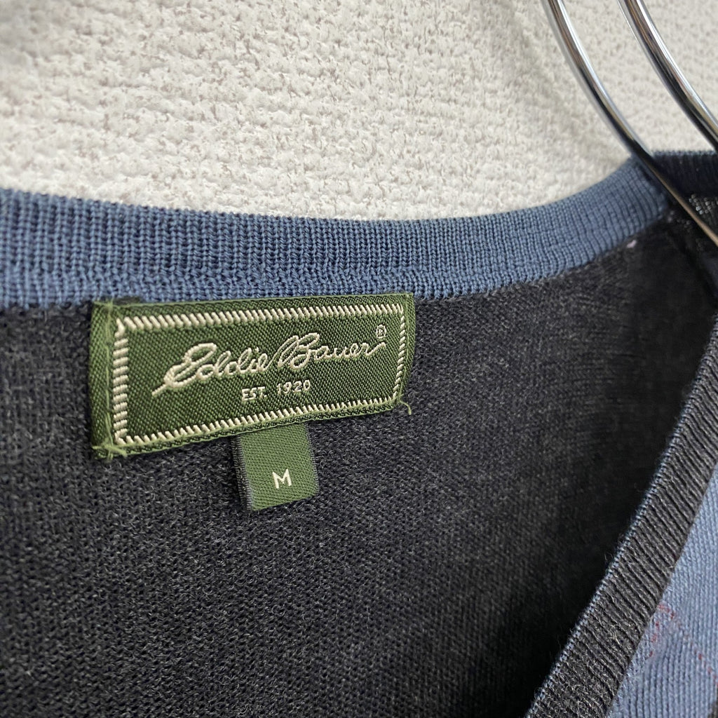 Eddie Bauer　エディーバウアー　メリノウールニットセーター　アーガイル柄　ダークグレー　Mサイズ　古着