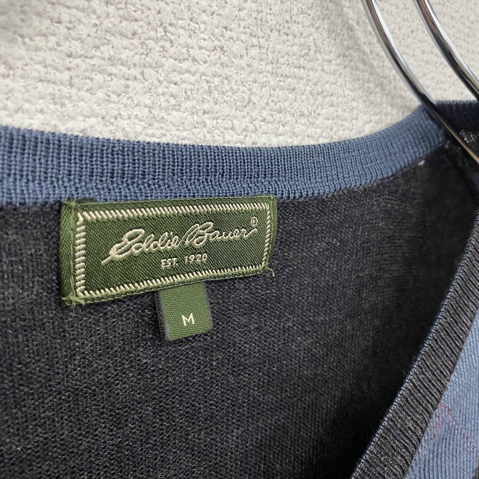Eddie Bauer　エディーバウアー　メリノウールニットセーター　アーガイル柄　ダークグレー　Mサイズ　古着