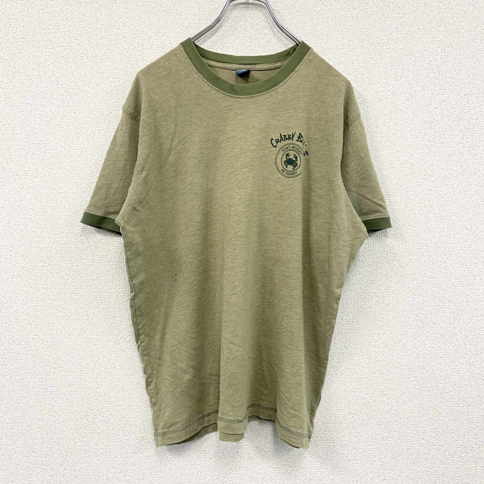 HYP　半袖リンガーTシャツ　Crabby Bill's　企業ロゴ　デカロゴ　緑　グリーン　ずんだ色　Mサイズ　古着