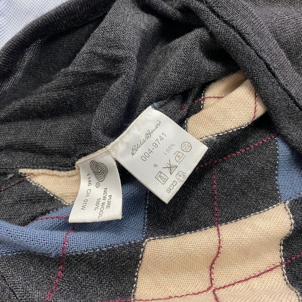Eddie Bauer　エディーバウアー　メリノウールニットセーター　アーガイル柄　ダークグレー　Mサイズ　古着