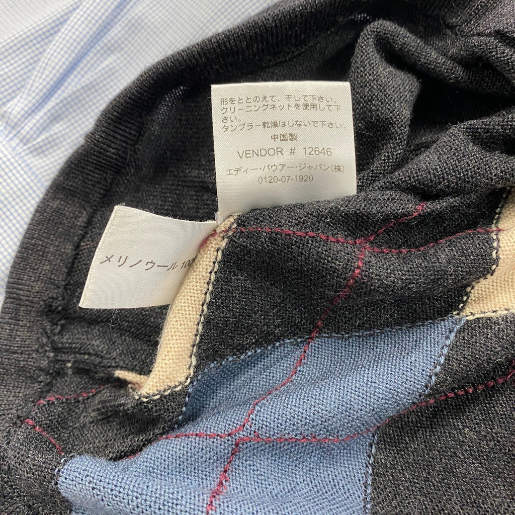 Eddie Bauer　エディーバウアー　メリノウールニットセーター　アーガイル柄　ダークグレー　Mサイズ　古着