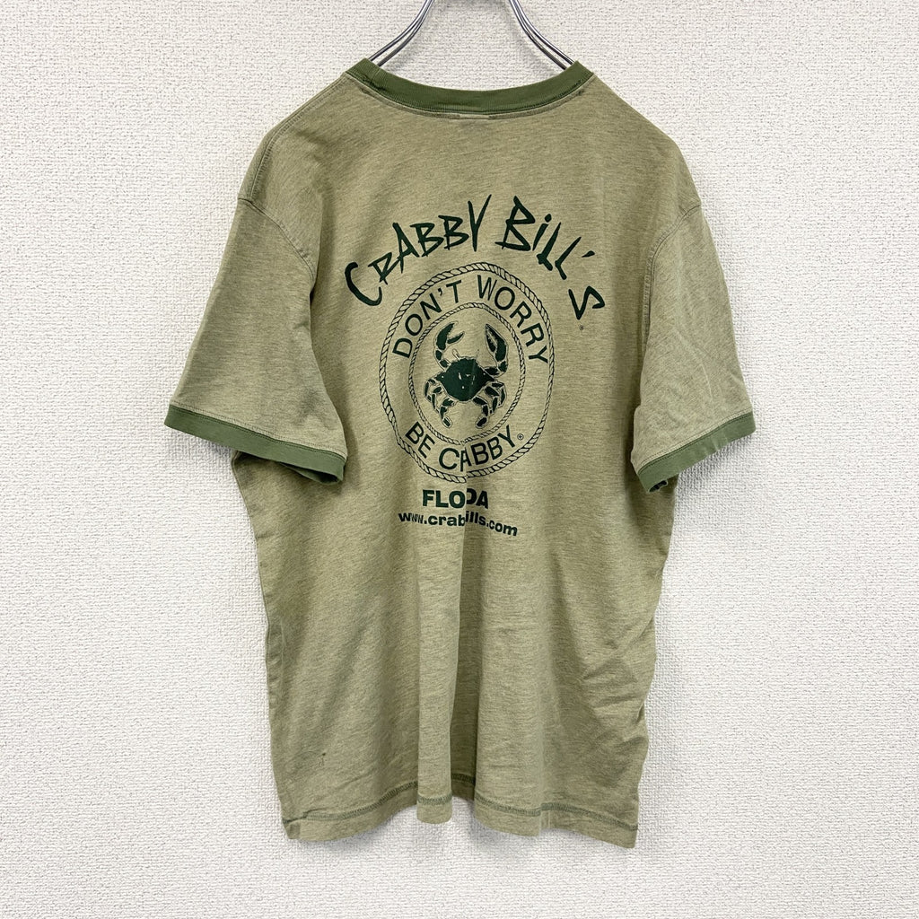 HYP　半袖リンガーTシャツ　Crabby Bill's　企業ロゴ　デカロゴ　緑　グリーン　ずんだ色　Mサイズ　古着