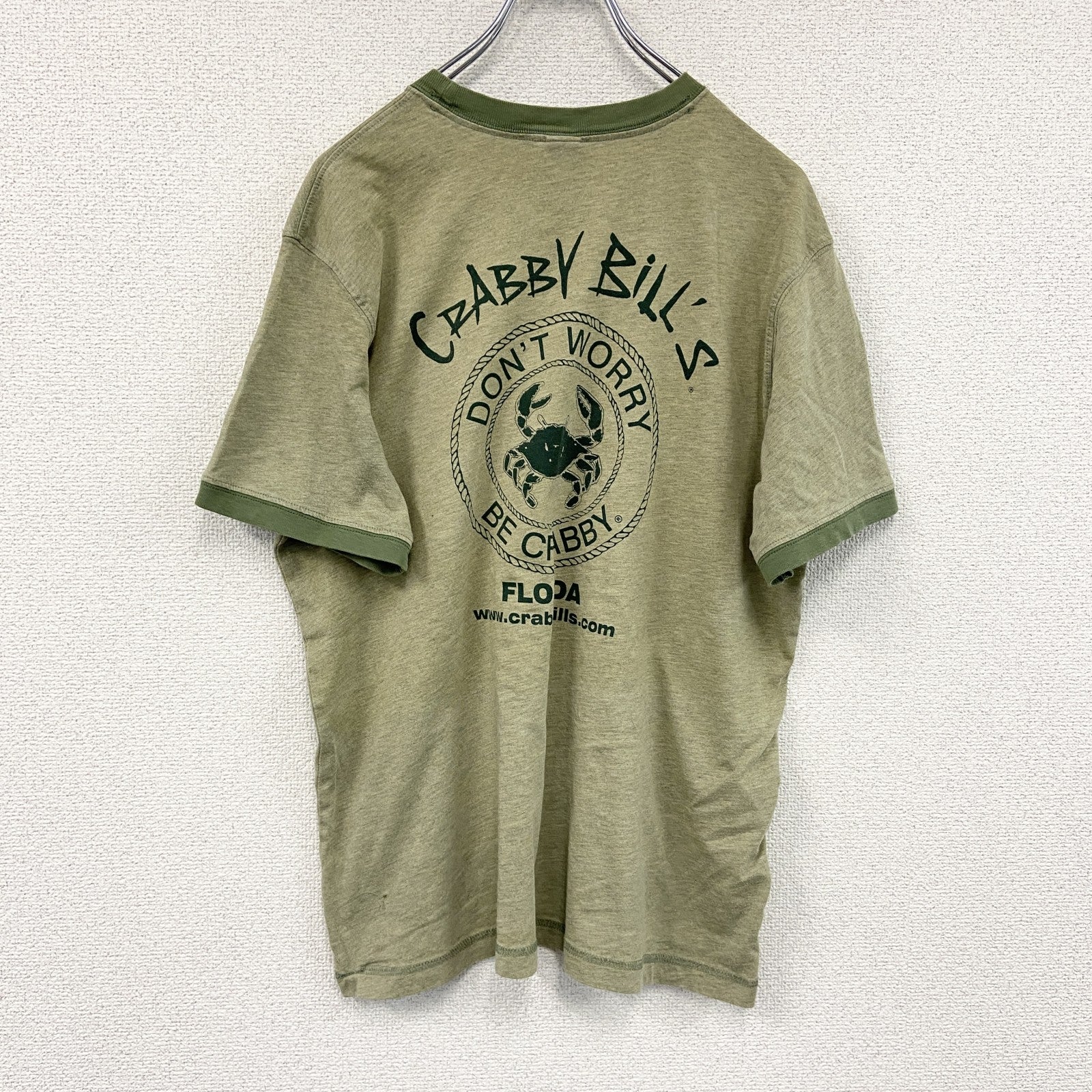 HYP　半袖リンガーTシャツ　Crabby Bill's　企業ロゴ　デカロゴ　緑　グリーン　ずんだ色　Mサイズ　古着