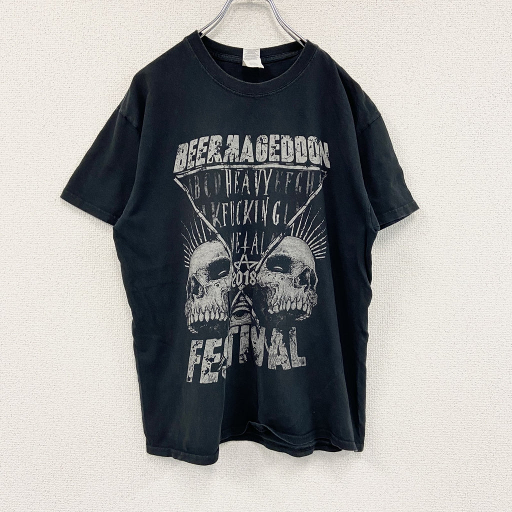 GILDAN　ギルダン　半袖プリントTシャツ　ヘビーメタルフェスティバル　スカル　骸骨　黒　ブラック　Lサイズ　古着