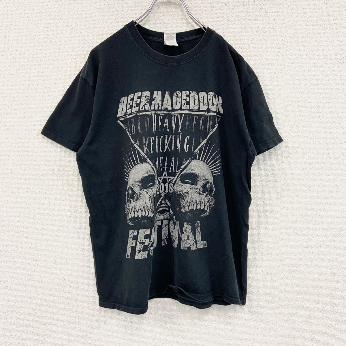 GILDAN　ギルダン　半袖プリントTシャツ　ヘビーメタルフェスティバル　スカル　骸骨　黒　ブラック　Lサイズ　古着