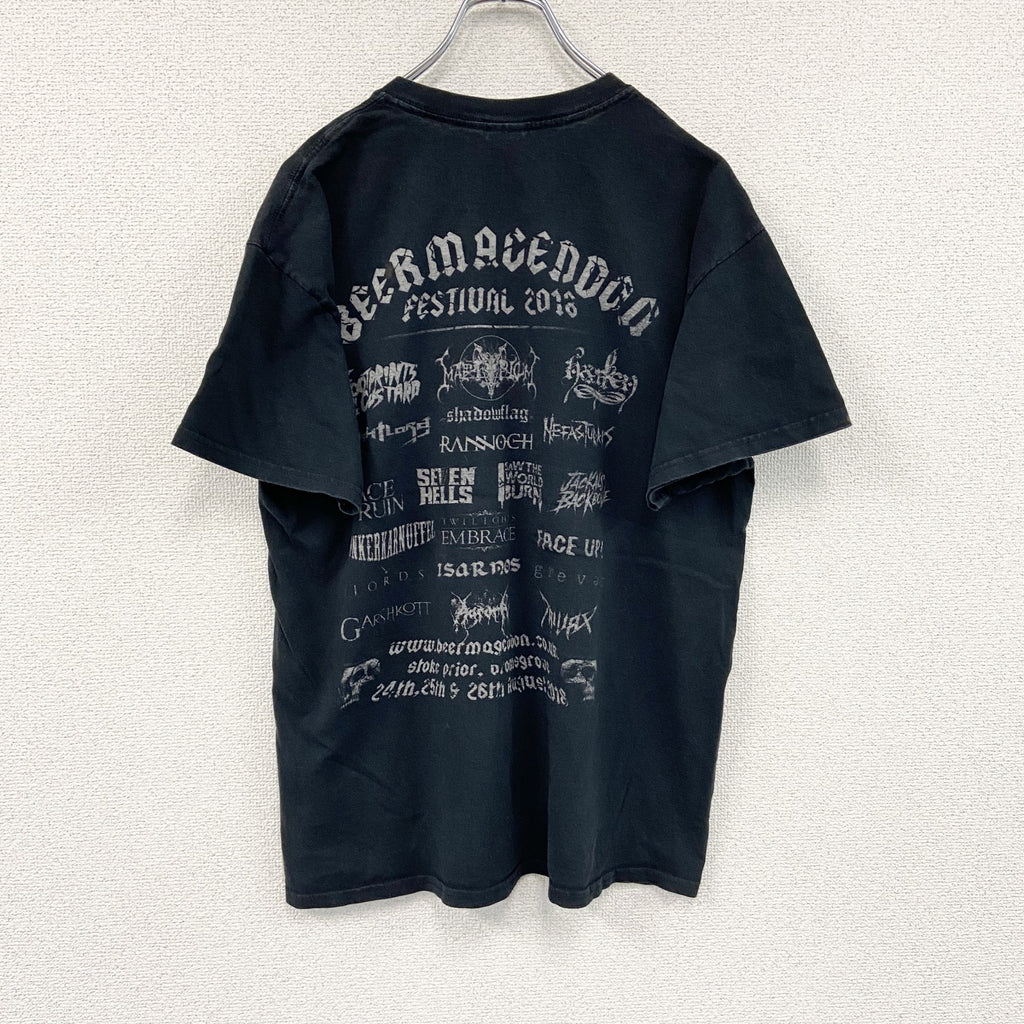 GILDAN　ギルダン　半袖プリントTシャツ　ヘビーメタルフェスティバル　スカル　骸骨　黒　ブラック　Lサイズ　古着