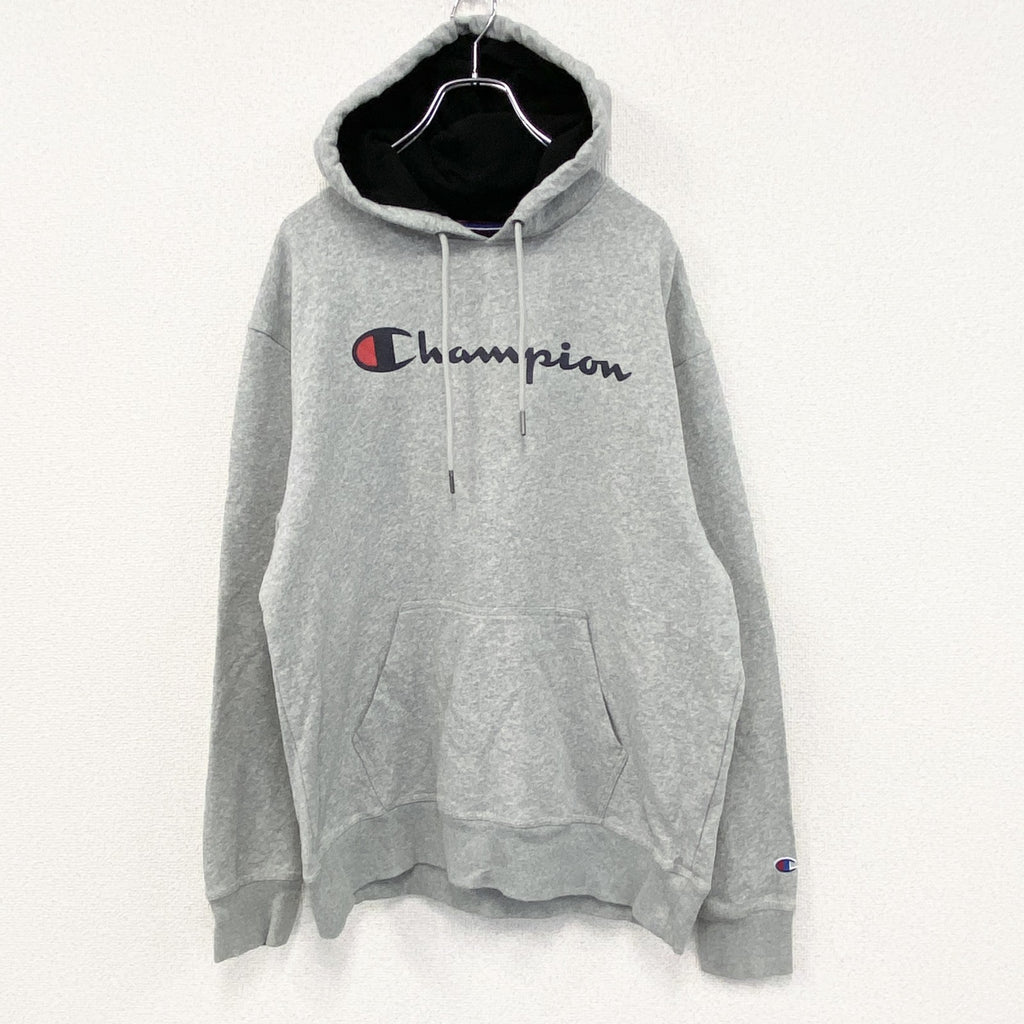 champion　チャンピオン　スウェットパーカー/フーディー　ロゴプリント　グレー　灰色　Lサイズ　古着