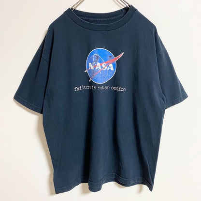 古着 used　NASA ナサ　半袖ロゴプリントTシャツ　クルーネック　企業ロゴ　黒　ブラック　春夏服　Mサイズ