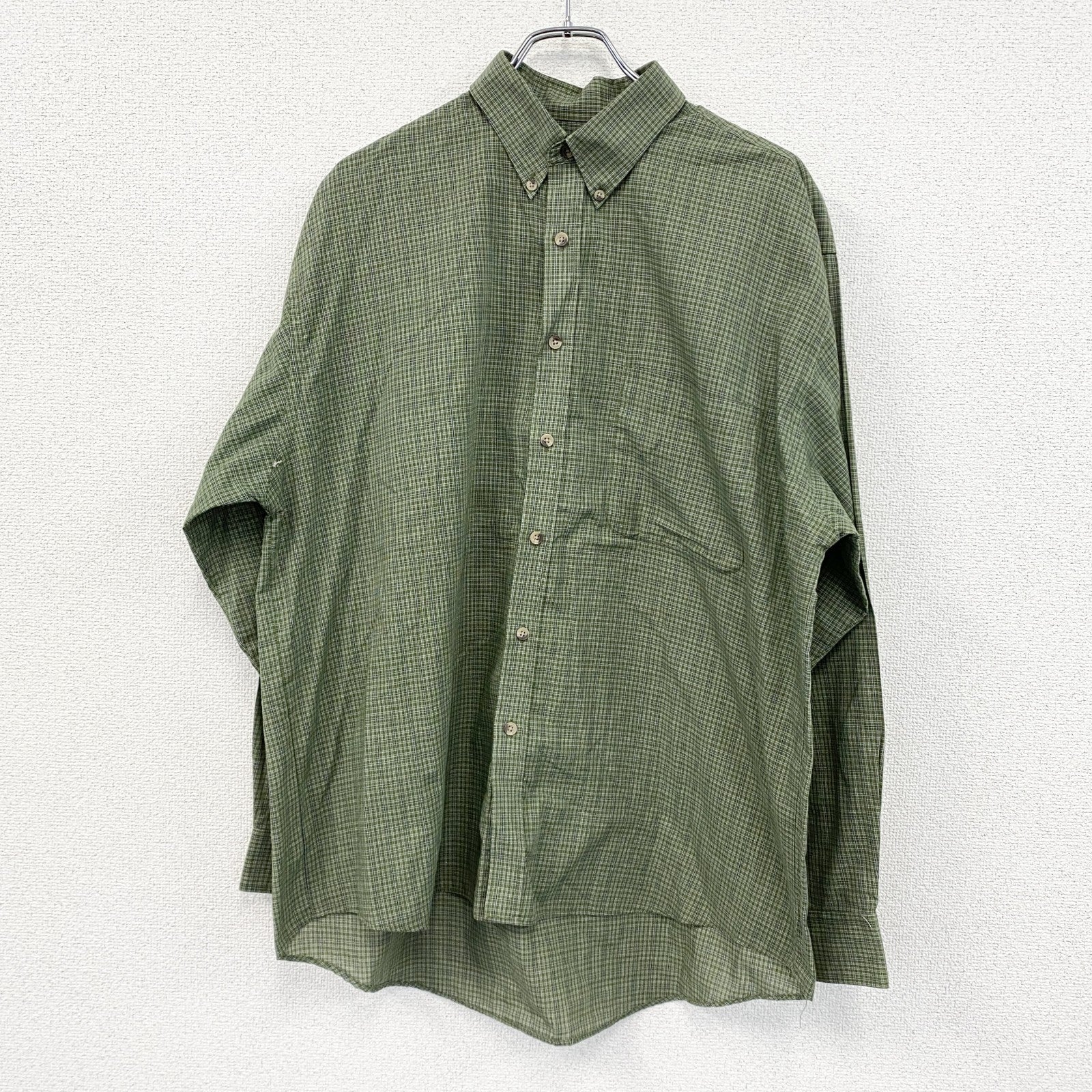 90s　puritan　ピューリタン　長袖シャツ　ボタンダウンシャツ　チェック柄　ヴィンテージ　緑　グリーン　XLサイズ　古着