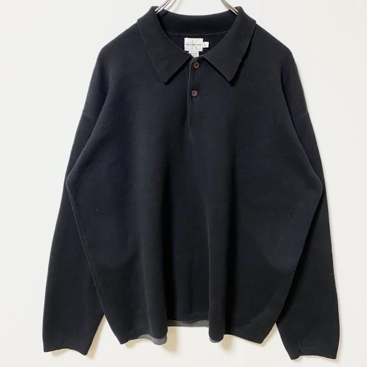 古着 used　Calvin Klein Jeans カルバンクラインジーンズ　長袖ハーフボタンニット　セーター　黒　Lサイズ