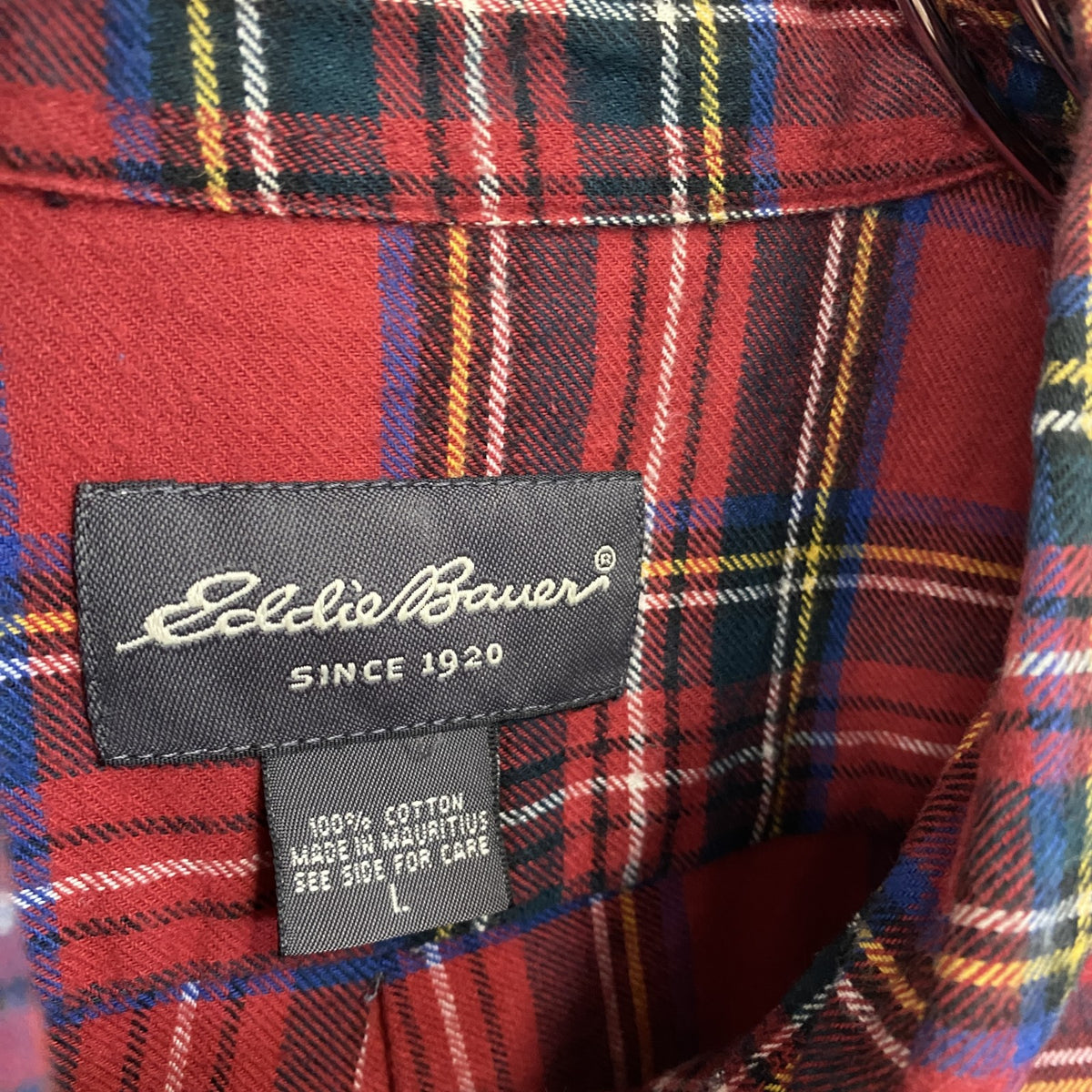 Eddie Bauer　エディーバウアー　長袖シャツ　ボタンダウンシャツ　チェック柄　赤　レッド　Lサイズ　古着