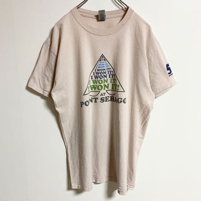 古着 used　GILDAN ギルダン　半袖プリントTシャツ　POINT SEBAGO　薄ピンク　クルーネック　春夏服　Lサイズ