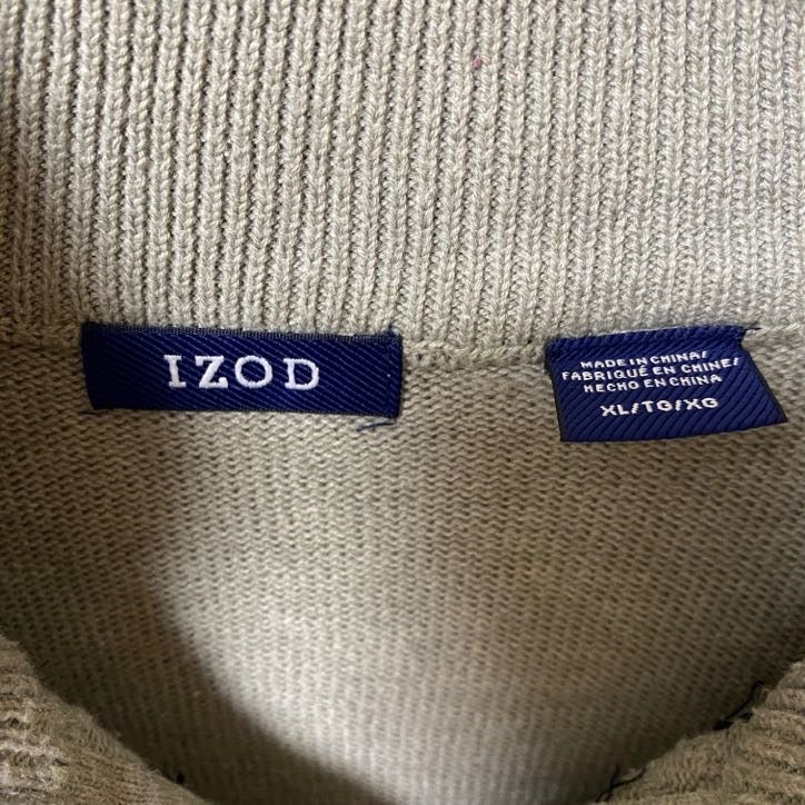 IZOD　アイゾッド　ハーフジップニットセーター　総柄　灰色　グレー　XLサイズ　古着