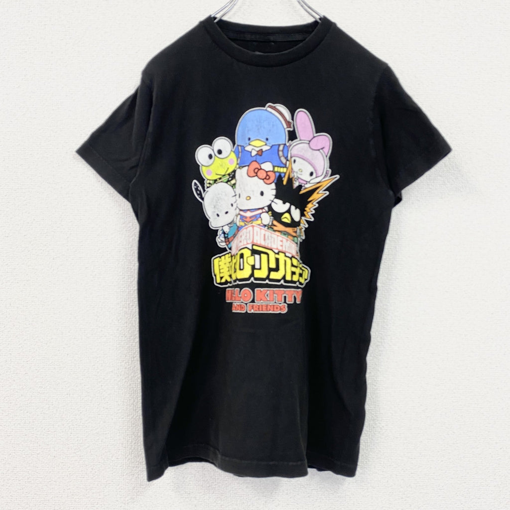 僕のヒーローアカデミア　サンリオ　sanrio　半袖プリントTシャツ　クルーネック　レトロ　黒　ブラック　Sサイズ　古着