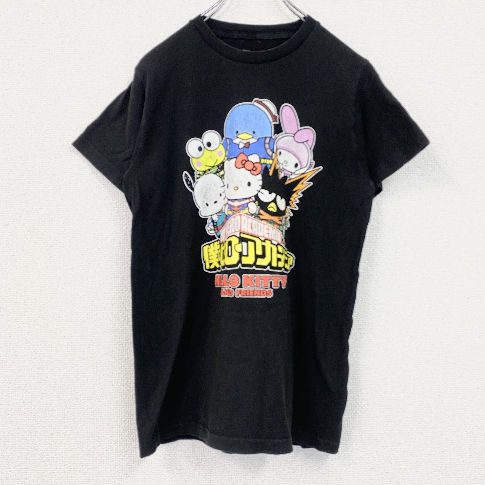 僕のヒーローアカデミア　サンリオ　sanrio　半袖プリントTシャツ　クルーネック　レトロ　黒　ブラック　Sサイズ　古着