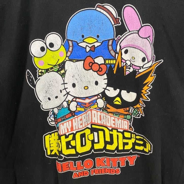 僕のヒーローアカデミア　サンリオ　sanrio　半袖プリントTシャツ　クルーネック　レトロ　黒　ブラック　Sサイズ　古着