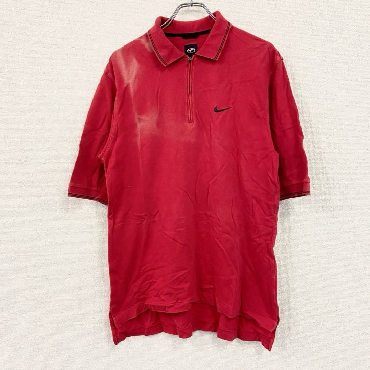 90s　NIKE　ナイキ　半袖ポロシャツ　スウッシュロゴ　ヴィンテージ　赤　レッド　LLサイズ　古着