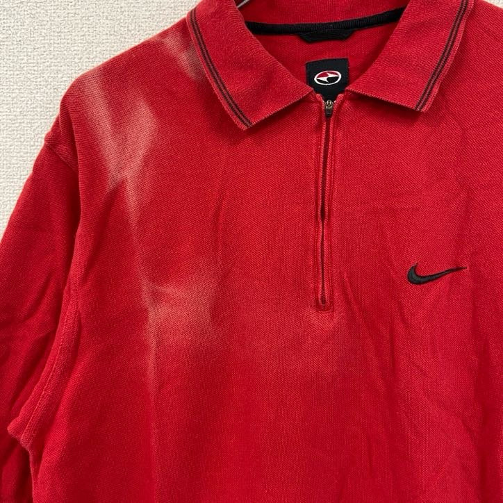90s　NIKE　ナイキ　半袖ポロシャツ　スウッシュロゴ　ヴィンテージ　赤　レッド　LLサイズ　古着