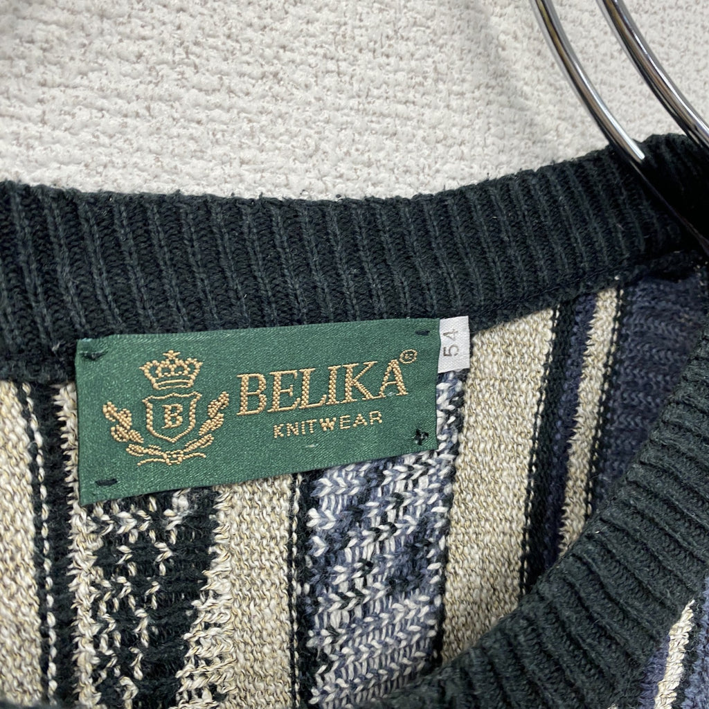～00s　BELIKA　COOGI風アクリルニットセーター　3Dニット　ユーロヴィンテージ　総柄　マルチカラー　54サイズ　古着