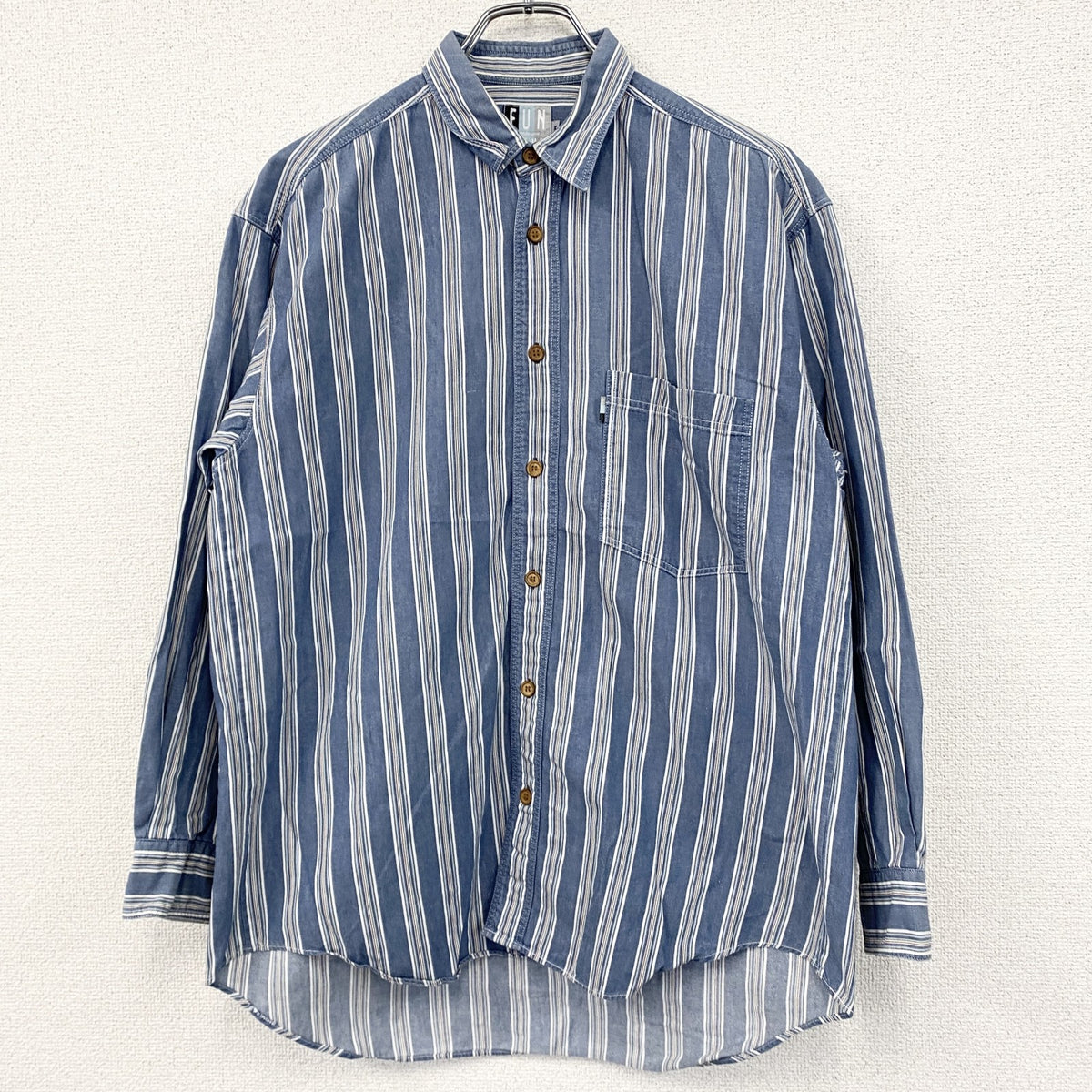 FUN JEANS　ファンジーンズ　長袖シャツ　ストライプ柄　青　ブルー　Mサイズ　古着