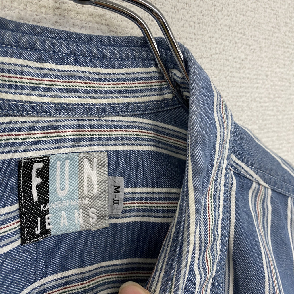 FUN JEANS　ファンジーンズ　長袖シャツ　ストライプ柄　青　ブルー　Mサイズ　古着