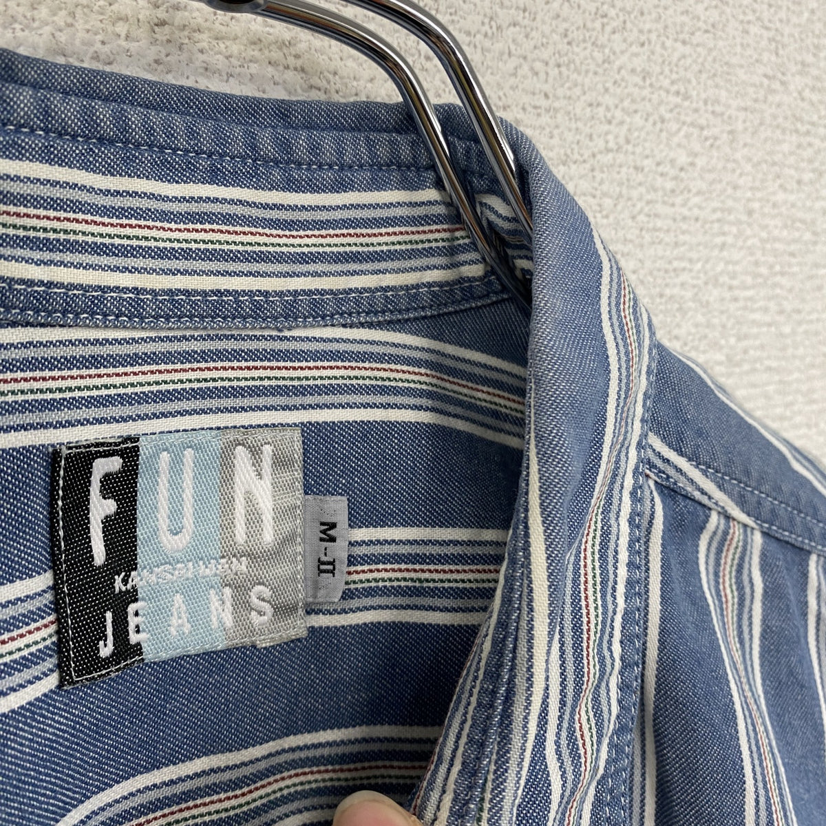 FUN JEANS　ファンジーンズ　長袖シャツ　ストライプ柄　青　ブルー　Mサイズ　古着