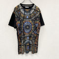 FABRIC　半袖プリントTシャツ　ステンドグラス　前面プリント　ビックプリント　クルーネック　総柄　黒　ブラック　XLサイズ　古着
