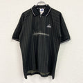 90s　adidas　アディダス　半袖ハーフジップポロシャツ　ストライプ柄　デッドストック　万国旗　黒　ブラック　Lサイズ　古着
