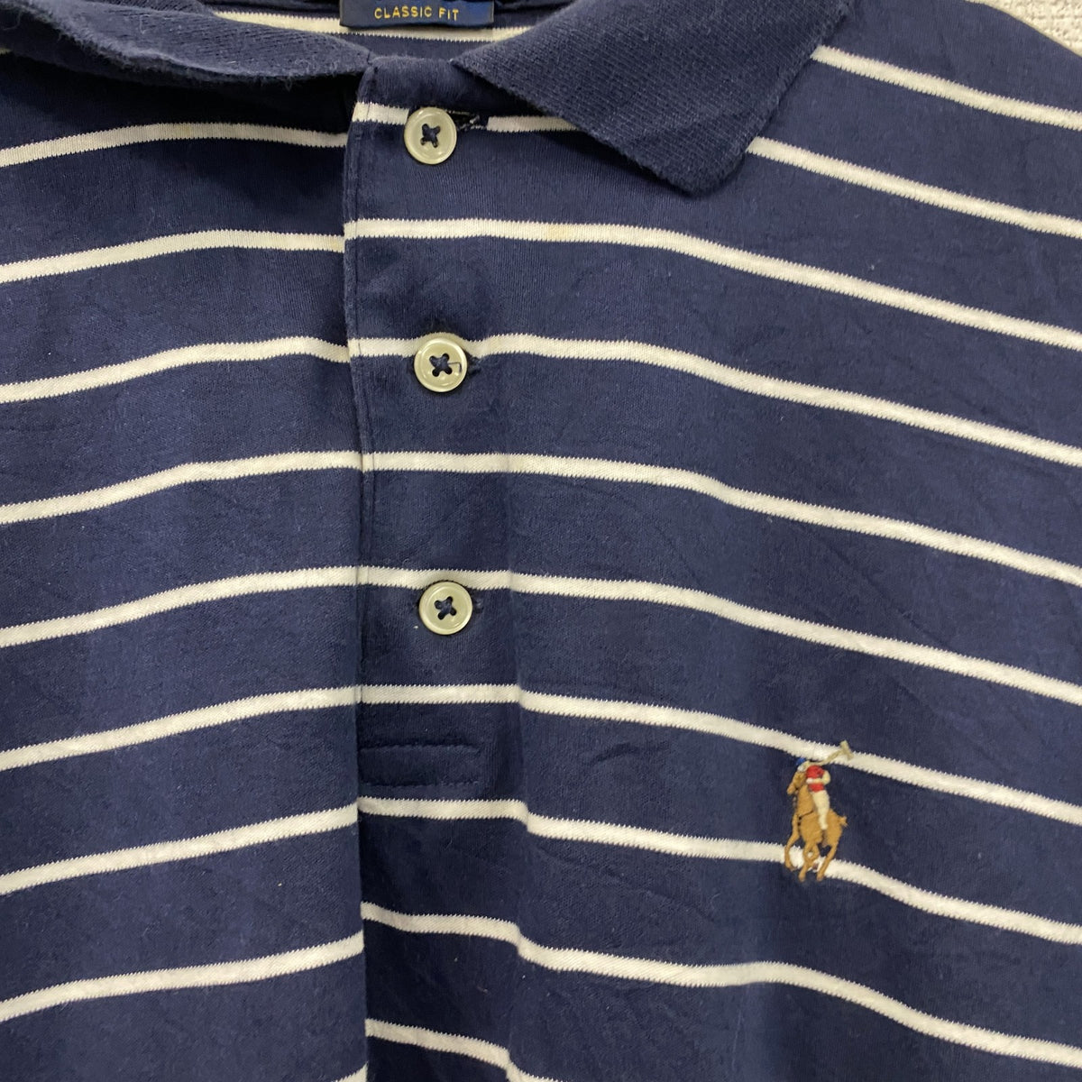POLO RALPH LAUREN　ラルフローレン　半袖ポロシャツ　刺ロゴ　ボーダー柄　紺　ネイビー　Lサイズ　古着