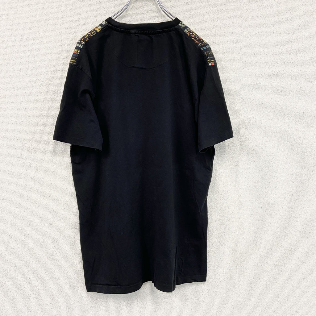 FABRIC　半袖プリントTシャツ　ステンドグラス　前面プリント　ビックプリント　クルーネック　総柄　黒　ブラック　XLサイズ　古着
