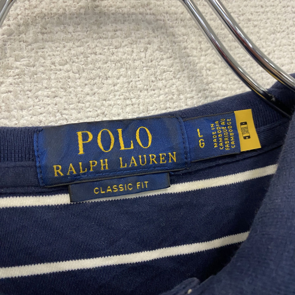 POLO RALPH LAUREN　ラルフローレン　半袖ポロシャツ　刺ロゴ　ボーダー柄　紺　ネイビー　Lサイズ　古着