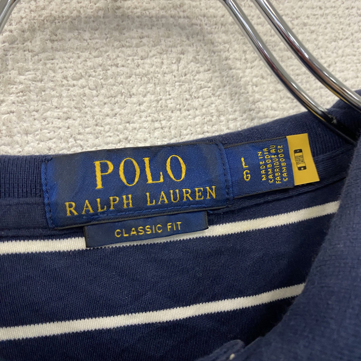POLO RALPH LAUREN　ラルフローレン　半袖ポロシャツ　刺ロゴ　ボーダー柄　紺　ネイビー　Lサイズ　古着