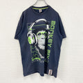 BSCENE　半袖プリントTシャツ　アニマルT　モンキー　DJ　紺　ネイビー　Lサイズ　古着