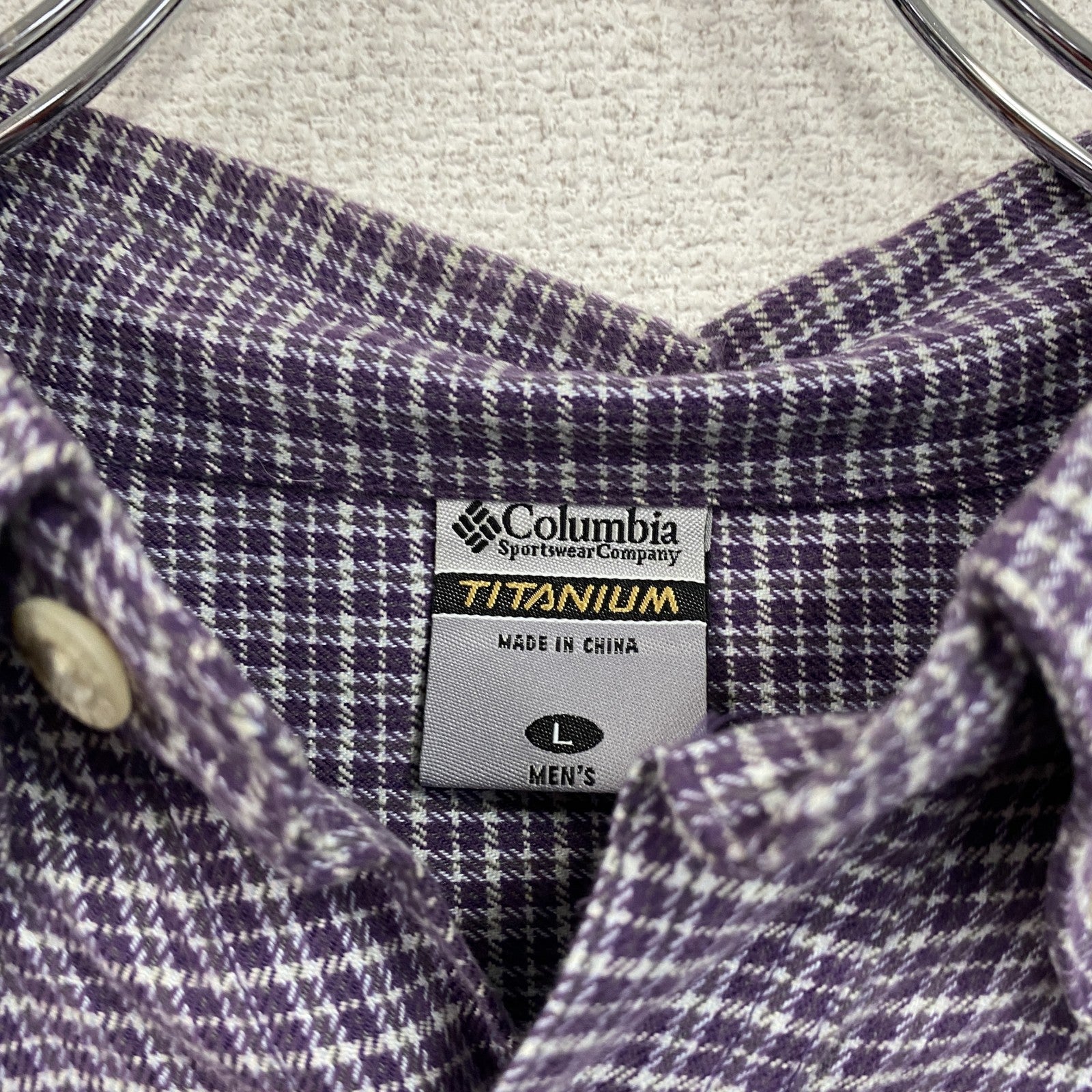 Columbia　コロンビア　TITANIUM　長袖シャツ　ボタンダウンシャツ　チェック柄　紫　パープル　Lサイズ　古着