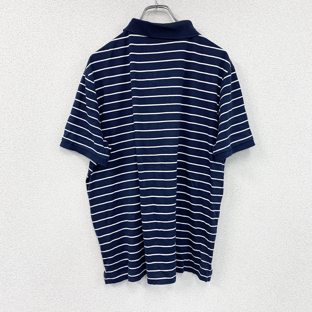 POLO RALPH LAUREN　ラルフローレン　半袖ポロシャツ　刺ロゴ　ボーダー柄　紺　ネイビー　Lサイズ　古着