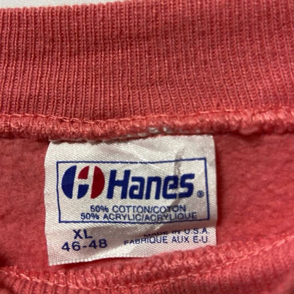 古着 used　Hanes ヘインズ　USA製　長袖ワンポイントプリントスウェット　トレーナー　ピンク　XLサイズ