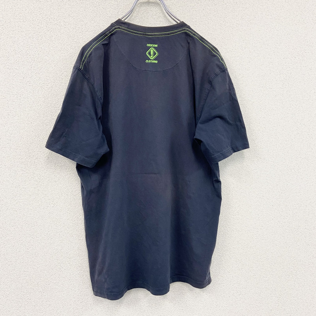BSCENE　半袖プリントTシャツ　アニマルT　モンキー　DJ　紺　ネイビー　Lサイズ　古着
