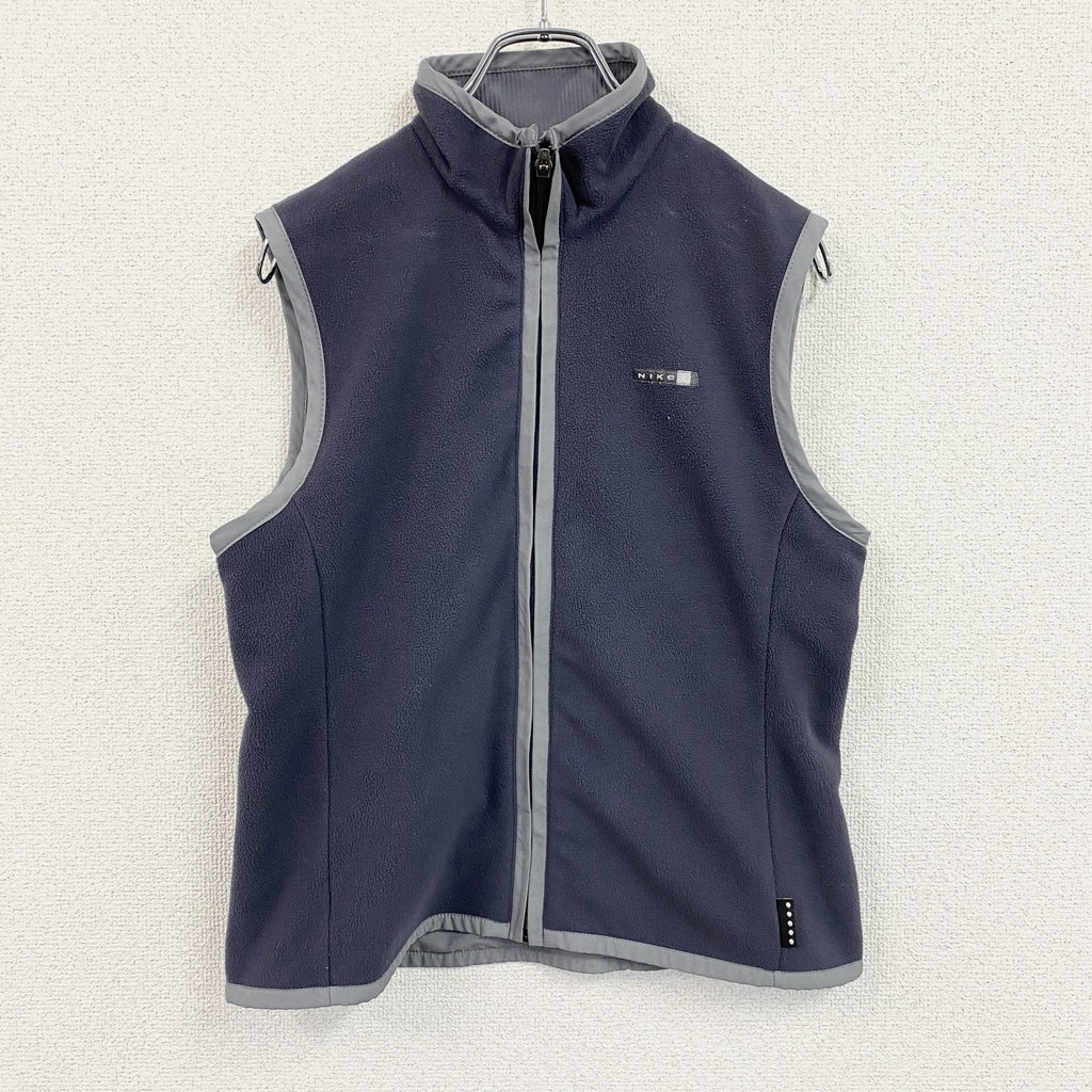 ～00s　NIKE GOLF　ナイキゴルフ　フルジップフリースベスト/ボアベスト　紺　ネイビー　グレー　灰色　Mサイズ メンズ ポリエステル 古着