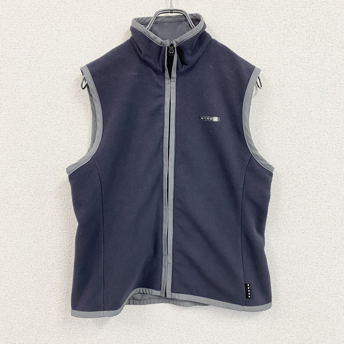 ～00s　NIKE GOLF　ナイキゴルフ　フルジップフリースベスト/ボアベスト　紺　ネイビー　グレー　灰色　Mサイズ メンズ ポリエステル 古着