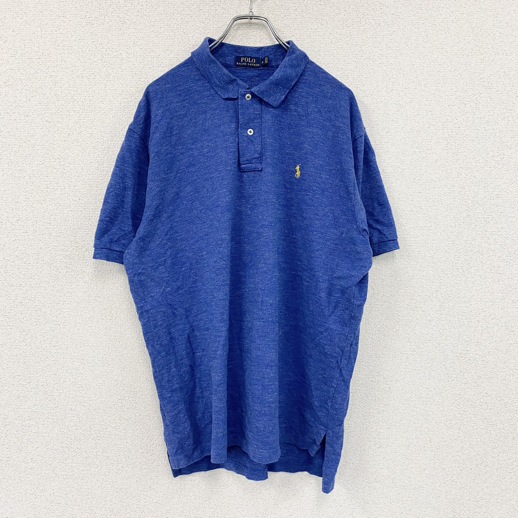 POLO RALPH LAUREN　ラルフローレン　半袖ポロシャツ　刺ロゴ　青　ブルー　XLサイズ メンズ 古着
