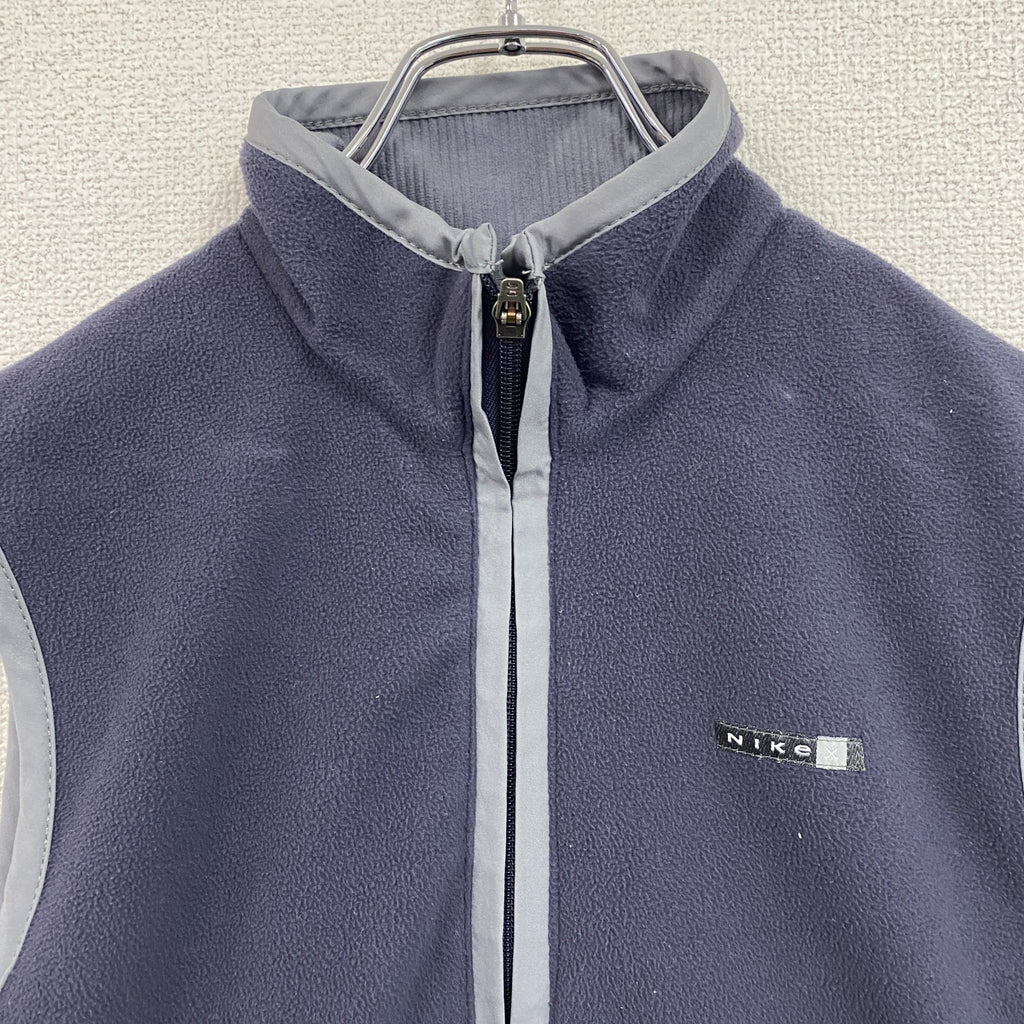 ～00s　NIKE GOLF　ナイキゴルフ　フルジップフリースベスト/ボアベスト　紺　ネイビー　グレー　灰色　Mサイズ メンズ ポリエステル 古着