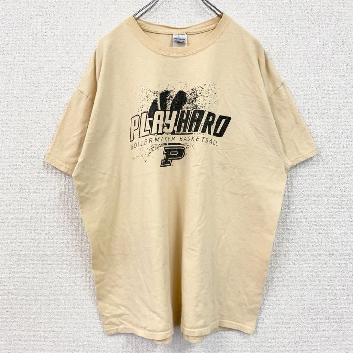 GILDAN　ギルダン　半袖スポーツプリントTシャツ　バスケ　レトロ　クルーネック　黄色　イエロー　XLサイズ　古着