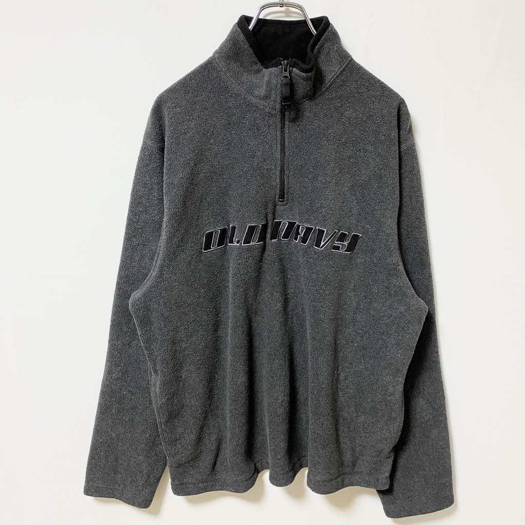 OLD NAVY オールドネイビー　長袖フリースジャケット　ハーフジップアウター　ロゴ刺繍　グレー　灰色　XLサイズ　古着