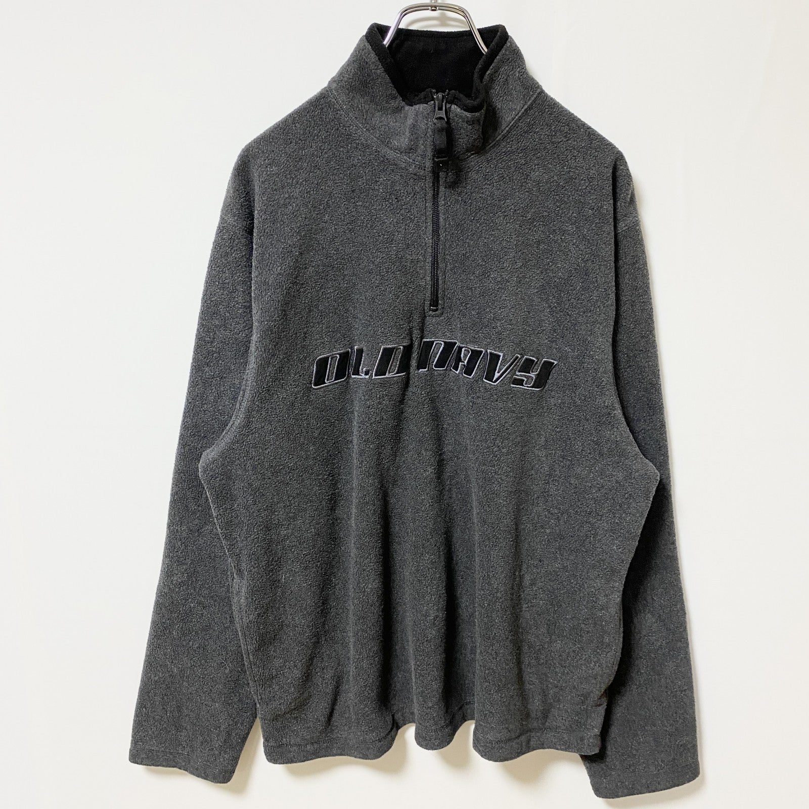 OLD NAVY オールドネイビー　長袖フリースジャケット　ハーフジップアウター　ロゴ刺繍　グレー　灰色　XLサイズ　古着