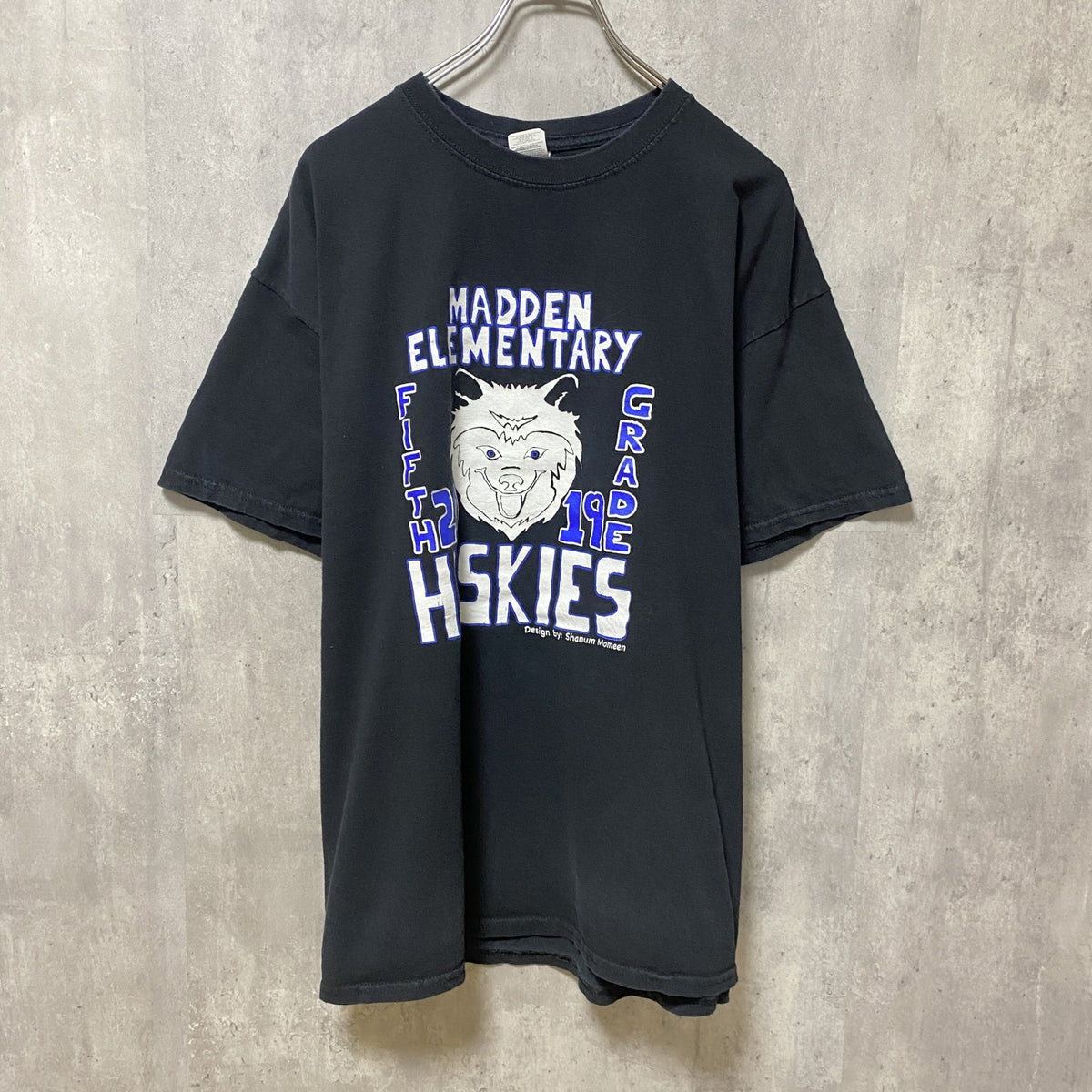 HUSKIES　半袖プリントTシャツ　黒　ブラック　バックプリント　クルーネック　ビッグシルエット　XLサイズ　古着
