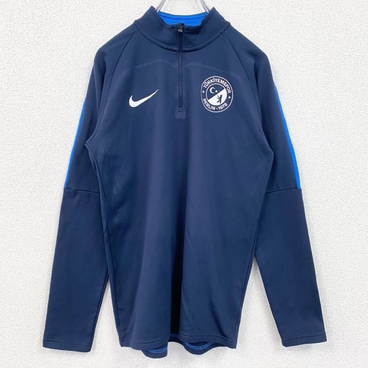NIKE　ナイキ　長袖ロゴプリントジャージ　ハーフジップ　スポーツ　青　ブルー　Sサイズ　古着
