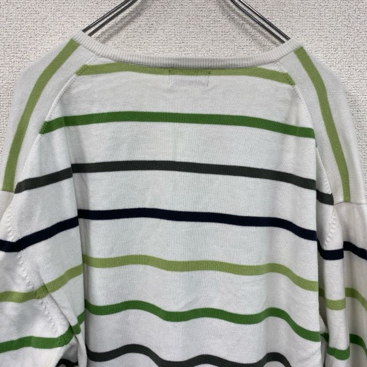 90s　ROBE DI KAPPA　カッパ　Vネックコットンニットセーター　ヴィンテージ　ボーダー柄　ホワイト　グリーン　XXXLサイズ　古着